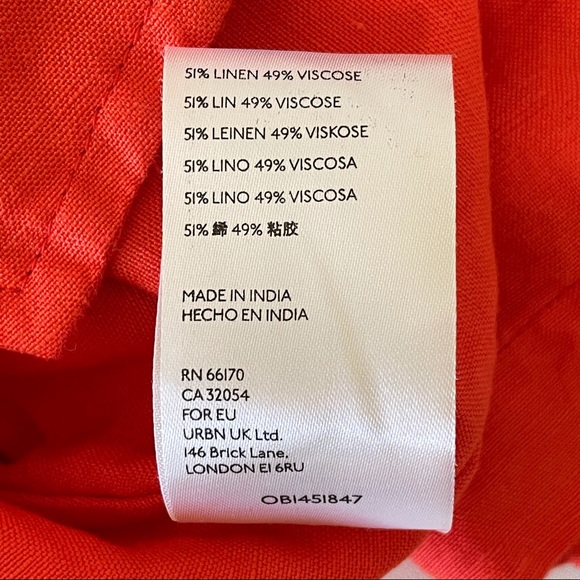 NWT Anthropologie Maeve Short Sleeve Tie-Front Linen Blend Blouse Orange 4 - Picture 13 of 16
